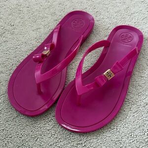Tory Burch Fuchsia Sandals with Bow Accent